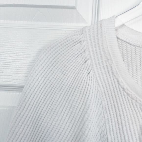 Free People One Hayden Thermal Waffle Knit Puff Sleeve Top in White - Picture 2 of 7